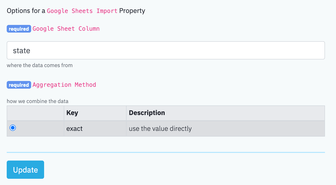 Google Sheets Import Properties