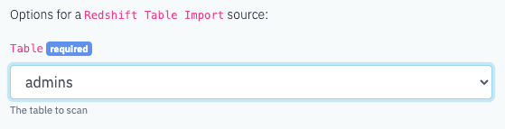 Redshift Import Table Options