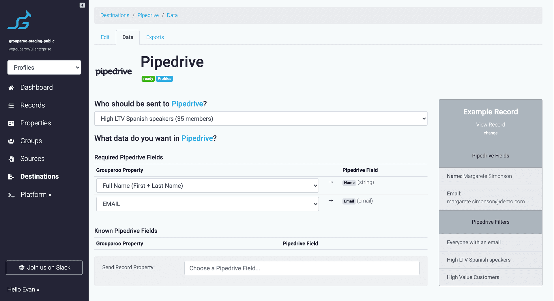 Pipedrive Destination settings